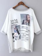 Romwe Colour-block Beauty Print Loose T-shirt