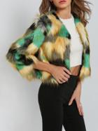 Romwe Multicolor Faux Fur Coat