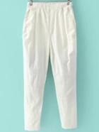 Romwe Elastic Waist Casual White Pant