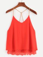 Romwe Red Lace Trimmed Chain Strap Chiffon Cami Top