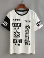 Romwe Contrast Varsity Print T-shirt