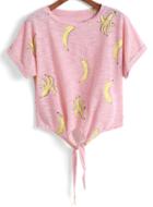 Romwe Banana Print Cuffed Knotted Top