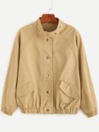 Romwe Khaki Raglan Sleeve Pockets Loose Jacket