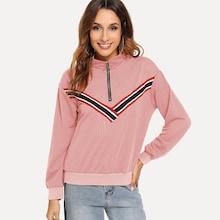 Romwe Striped Tape Quarter Zip Sweatshirt