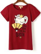 Romwe Sheepshead Print Red T-shirt