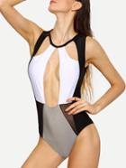Romwe Color Block Cuout One-piece Swimwear