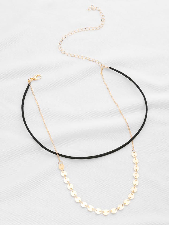 Romwe Sequin Decorated Double Layer Necklace