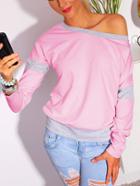 Romwe Round Neck Long Sleeve Pink Sweatshirt