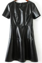 Romwe Round Neck Slim Pu Dress