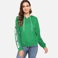 Romwe Button Side Contrast Taped Hoodie