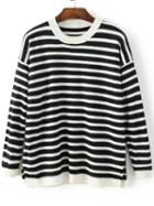 Romwe Black Contrast Striped Heart Elbow Patch Sweater