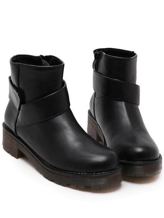 Romwe Black Round Toe Velcro Boots