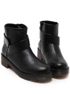 Romwe Black Round Toe Velcro Boots