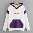 Romwe Color Block Letter Embroidered Hoodie