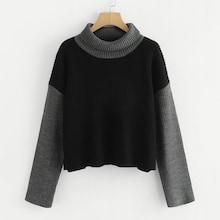 Romwe Two Tone High Neck Sweater