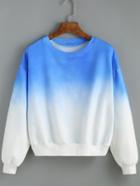 Romwe Round Neck Ombre Loose Blue Sweatshirt