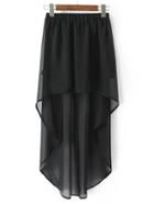 Romwe Black High Low Asymmetric Elastic Waist Skirt