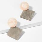 Romwe Two Tone Square & Round Stud Earrings 1pair