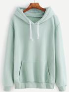 Romwe Light Green Drawstring Hooded Pocket Sweatshirt