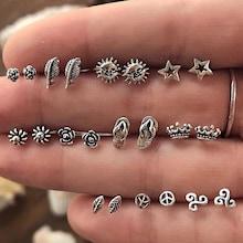 Romwe Slipper & Sun Detail Stud Earrings 11pairs