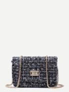 Romwe Black Woolen Box Bag With Chain Strap