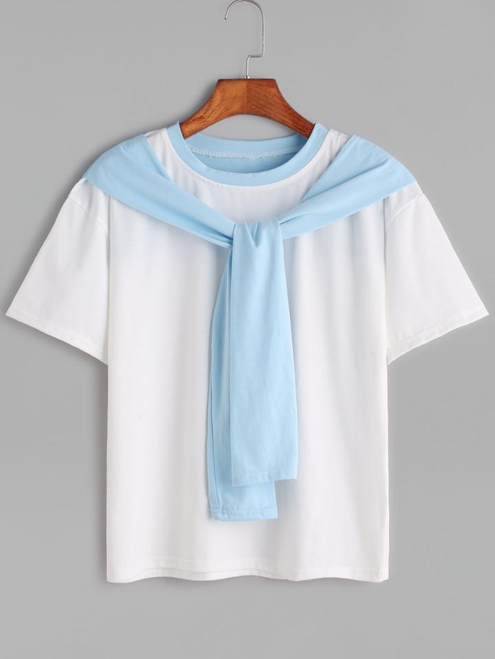 Romwe White Contrast Trim 2 In 1 T-shirt