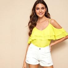 Romwe Tiered Layer Cold-shoulder Cami Blouse