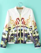 Romwe Crane Print Crop White Jacket