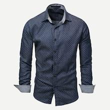 Romwe Men Polka Dot Collar Denim Shirt