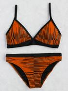 Romwe Striped Print Contrast Binding Bikini Set