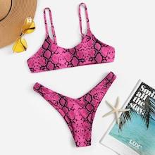 Romwe Snakeskin Top With High Leg Bikini Set