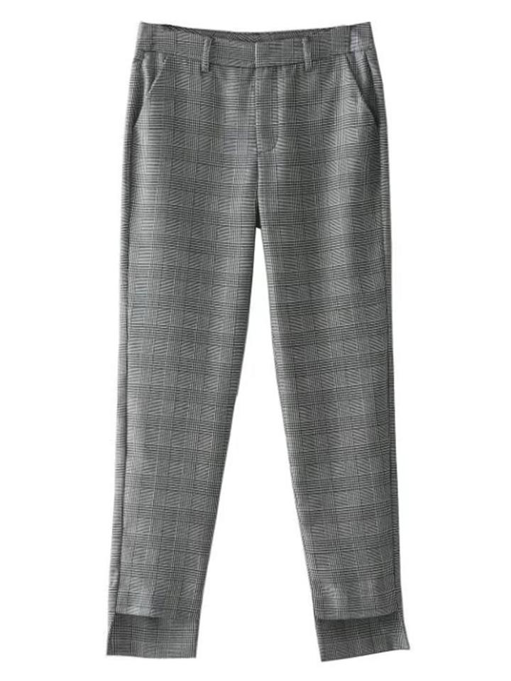 Romwe Step Hem Plaid Pants