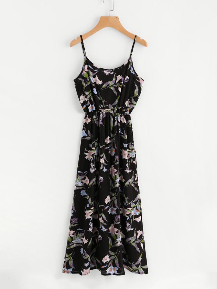 Romwe All Over Botanical Print Cami Dress