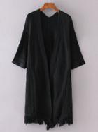 Romwe Black Drop Shoulder Fringe Hem Diamondback Cardigan