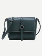 Romwe Ring Strap Embellished Flap Bag - Dark Green