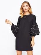 Romwe Rhinestone Embellished Layered Bell Sleeve Dress