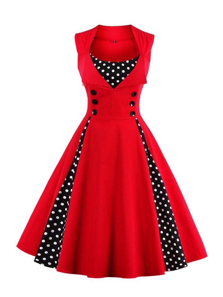 Romwe Contrast Polka Dot Flare Dress