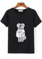Romwe With Diamond Cub Pattern Black T-shirt