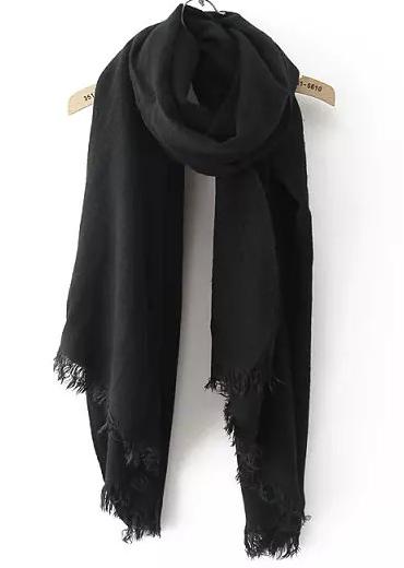 Romwe Solid-colored Fringe Scarf-black