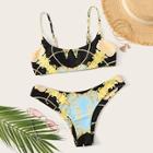 Romwe Random Baroque Print Scoop Neck Bikini Set