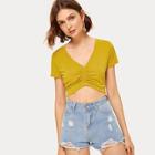 Romwe Ruched Front Solid Crop Tee