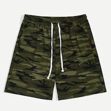 Romwe Guys Waist Drawstring Camo Print Shorts