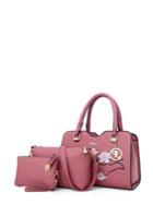 Romwe Plum Blossom Embroidered Pu Bag Set 3pcs