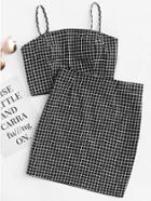 Romwe Grid Print Zip Back Cami Top And Skirt Co-ord