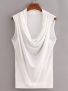 Romwe White Cowl Neck Sleeveless Shirt