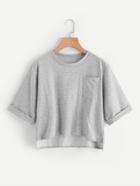 Romwe Roll Sleeve High Low Tee