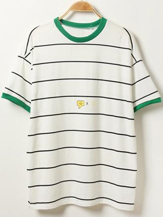 Romwe Contrast Rib Trim Striped White T-shirt