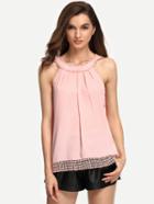 Romwe Pink Sleeveless Bow Tie Back Pleated Tank Top