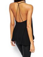 Romwe Black Criss Cross Backless Loose Cami Top