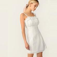 Romwe Tie Strap Ruffle Trim Swiss Dot Cami Dress